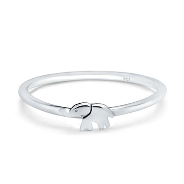 Petite Dainty Elephant Band Rhodium Plated Ring Solid 925 Sterling Silver (4mm)
